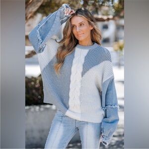 Blue and Cream Cable Knit Cardigan